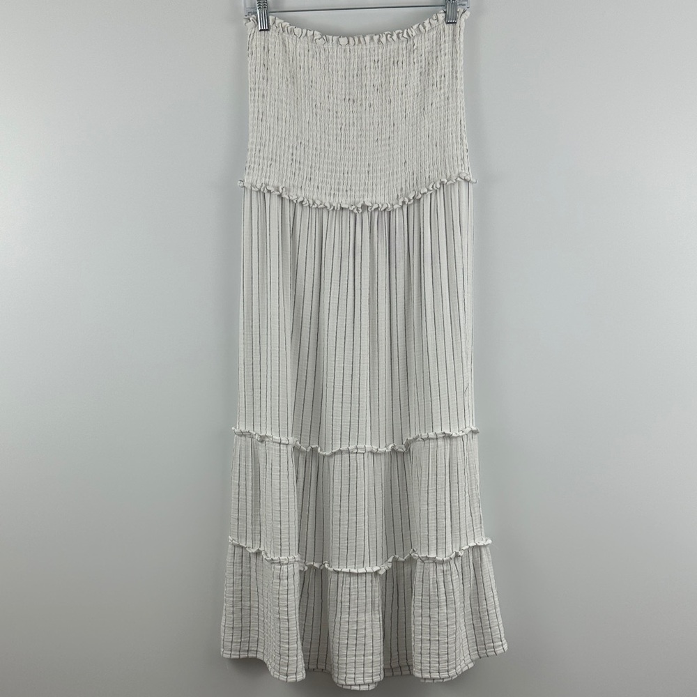 4our Dreamers Strapless Smocked Tiered Maxi Dress White Boho M